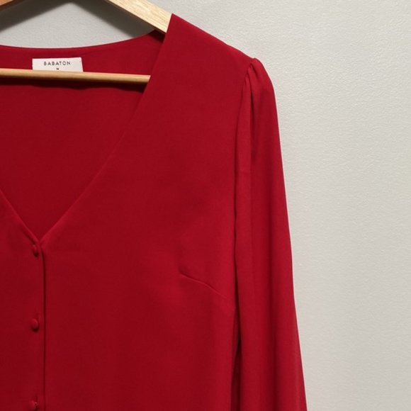 ❗️SOLD❗️Aritzia Babaton Red Long Sleeve Bennie Blouse Size M - Picture 5 of 9